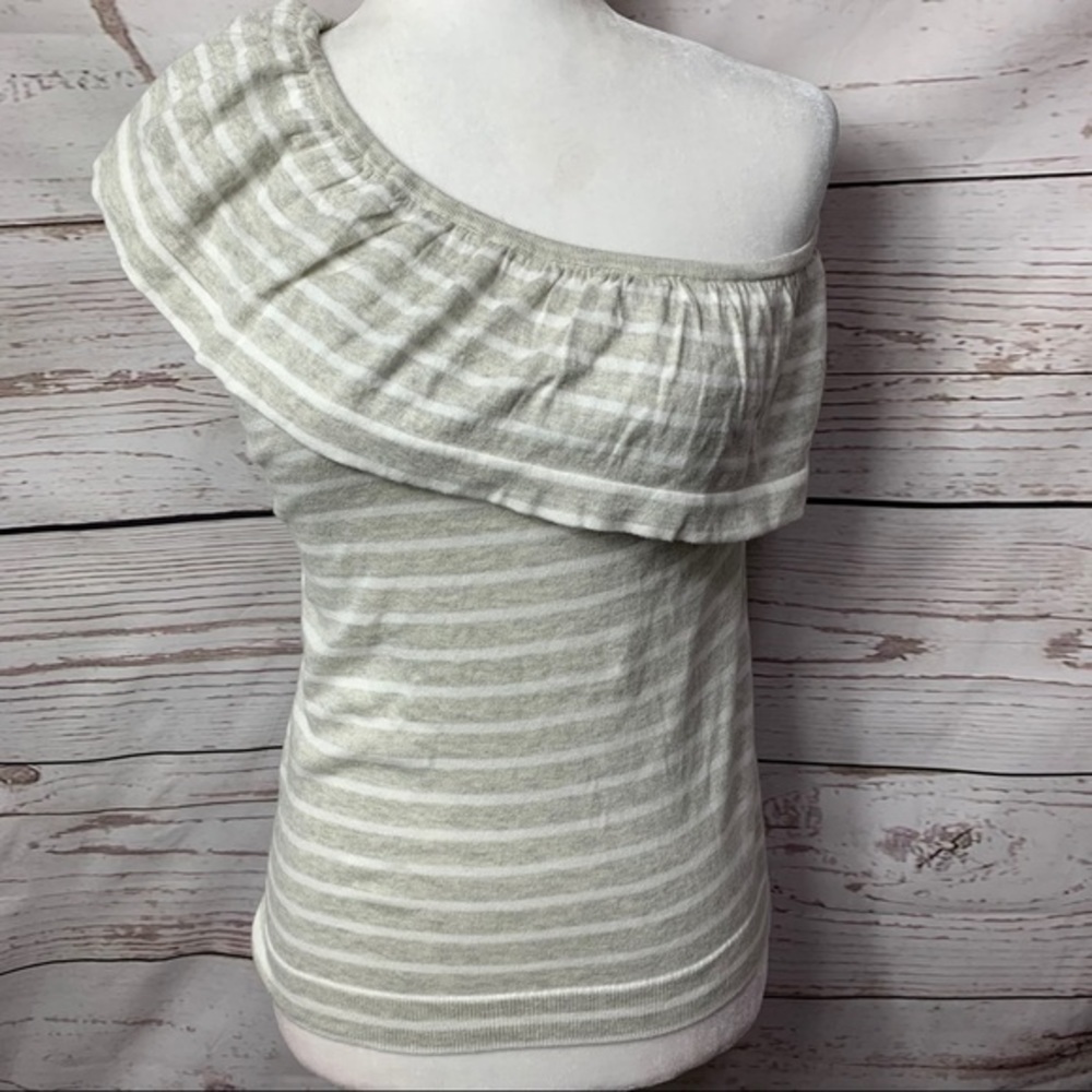 NWOT J.Crew One Shoulder Ruffle Striped Tank - Picture 2 of 6